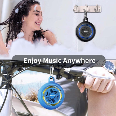 Bluetooth Shower Speaker Waterproof - Small Portable Speaker Wireless with Louder Volume and Powerful Bass - Colorful Lights and 10H Playtime - Li...