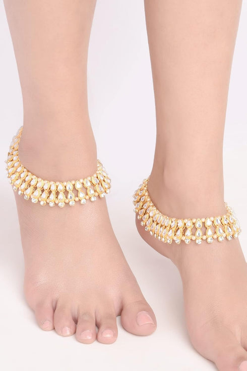 Efulgenz Kundan Anklet Indian Bollywood Crystal Faux Kundan Wedding Bridal Anklet Bracelet Payal Foot Jewelry for Women...
