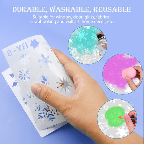 Christmas Snowflake Stencil Template, Reusable Plastic Craft Drawing Painting Stencil Journal Template for Window Glass Wall Door Card Scrapbook N...