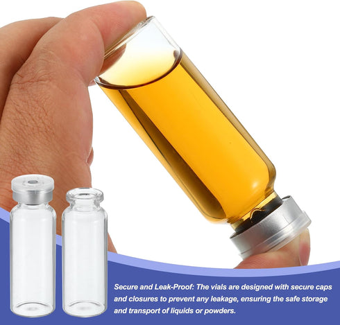 PATIKIL 20ml Sample Vials, 8 Pack Lab Empty Vials with Butyl Rubber Stopper and Crimp Top Caps Borosilicate Glass Vial, Transparent...