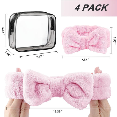 4 Pack Skincare Headband Bow Microfiber Spa Facial Headband for Women Makeup Head Band Coral Fleece Hair Band for Washing Face, Shower...