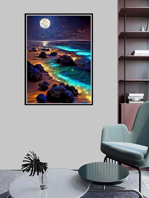 ZQEATRY 5D Beach Diamond Art Kits for Adults, Moon Starry Sky Landscape Diamond Art Kits for Beginners, DIY Full Drill Diamond Dots Paint with Gem...