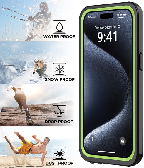 for iPhone 15 Pro Max Case Waterproof 6.1'', Full Protective Dustproof Shockproof Phone Case with Screen Protector for Apple iPhone 15 Pro Max (Gr...