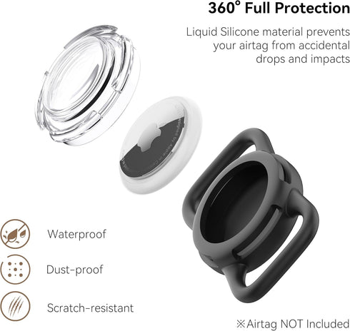 Waterproof Airtag Dog Collar Holder, Silicone & ABS Airtag Holder for Dog & Cat Collars, Ultra-Durable, Lightweight and Protective Airtag Case (Bl...