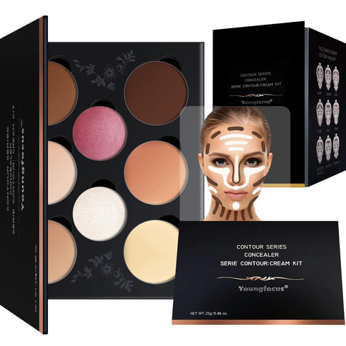 Youngfocus Cosmetics Cream Contour Best 8 Colors Contouring Foundation - Highlighting Makeup Kit/Concealer Palette - Vegan, Cruelty Free and Hypoa...