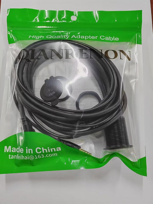 QIANRENON USB3.0 & 3.5mm Audio Threaded Fixed Embedded Car Waterproof Cable 5Gbps TRS 3.5mm & USB3.0 Dashboard Panel Mount Extension Cable, LED Li...