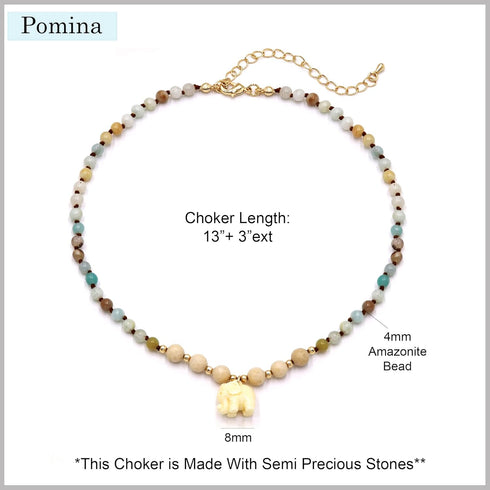 POMINA Real Amazonite Natural Gemstone Beaded Choker Necklace Semi Precious Stone Choker for Women Teen...