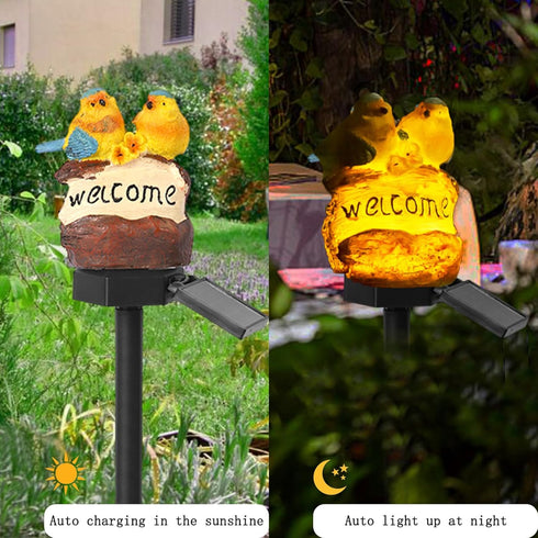 Solar Decor Lights, Welcome Birds Solar Powered Outdoor Garden Light, Resin Animal LED Lights with Stake, Waterproof Solar Stake Lights Decoration...