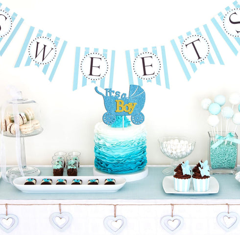 Blue Glitter It's a Boy Cake Topper for Baby Shower, Baby Boy 1st 2nd 3rd Birthday Party Sign, Wild one Decor, Gender Reveal Party Decoration Supp...