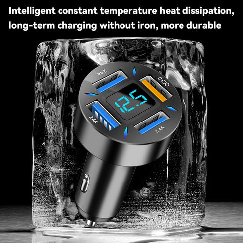4 Ports USB Car Charger, 66W Super Fast Charging USB QC 3.0, USB Adapter Charger with LED Voltmeter for Car Cigarette Lighter Plug, Compatible wit...