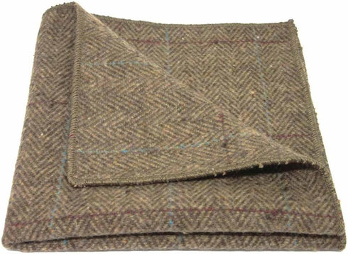 King & Priory Luxury Herringbone Brown Tweed Pocket Square, Handkerchief...