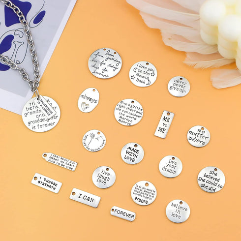 JIALEEY Motivational Charms, Wholesale Bulk Lots Inspirational Message Charm Pendants for Crafting, Jewelry Findings Making Accessory For DIY Neck...
