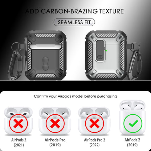 Airpods Case 2 and 1 with Cleaning Kit, Apple AirPods 2nd Generation/1st Generation Charging Case with Keychain, Anti-Fall Latch Design, Front LED...