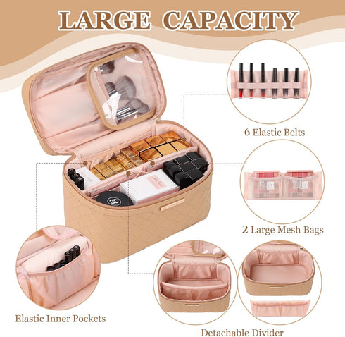 Dajasan Makeup Bag Cosmetic Bag, Travel Makeup Bag, Large Capacity Makeup Organizer Bag, Portable Travel Toiletry Bag for Women Girls, PU Leather ...