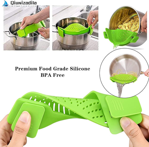 2 Pcs Silicone Clip on Strainer for Pasta Meat Vegetables Fruit, - Fit All Pots and Bowls....