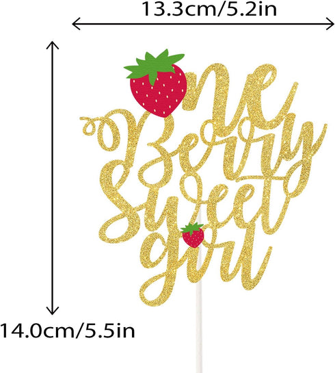 One Berry Sweet Girl Cake Topper,Fruit Summer Gender Reveal,Strawberry Baby Shower First Birthday Party Decorations,Strawberry Smash Photo Prop...