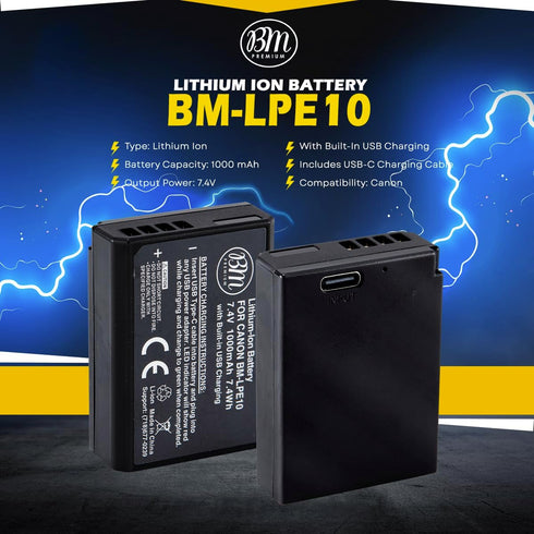 BM Premium LP-E10 Battery with Built-in USB-C Charging Port for Canon EOS Rebel T3, T5, T6, T7, T100, Kiss X50 X70, T100, EOS 1100D EOS 1200D EOS ...