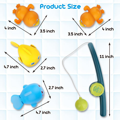 Dwi Dowellin Bath Toys for Toddlers, Magnetic Fishing Games Kids Bathtub Toys, Mold Free Wind-up Toys Swimming Fish Duck Whale Floating Water Toys...