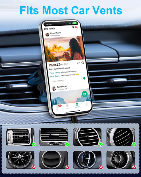 Magnetic Mag-Safe Wireless Car Charger - Qi2 Fast Charging iPhone Holder Air Vent Car Mount Accessories, Compatible iPhone 15/14/13/12 (No Cable)...
