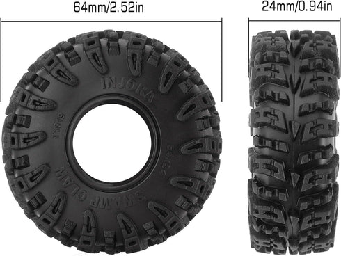 INJORA 1.0 Tires - S5 Swamp Claw Mud Terrain Tires for TRX4M AX24 SCX24 FCX24 1/18 1/24 RC Crawler Car,64 * 24mm,T1019...