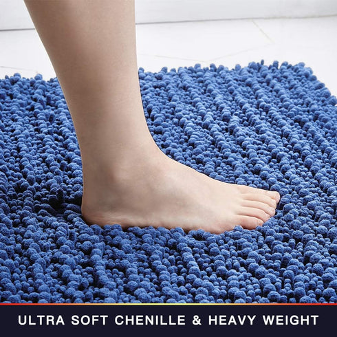 Walensee Bathroom Rug Non Slip Bath Mat (24x17 Inch Dark Blue) Water Absorbent Super Soft Shaggy Chenille Machine Washable Dry Extra Thick Perfect...