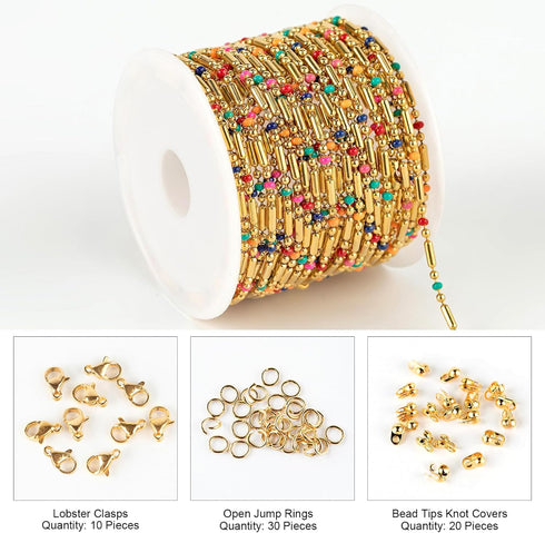 Kyutong 13 Feet Gold Plated Stainless Steel Jewelry Chain Links Colorful Oil Drip Bead Chain Roll Craft Chain Bulk with Jewelry Making Supplies fo...