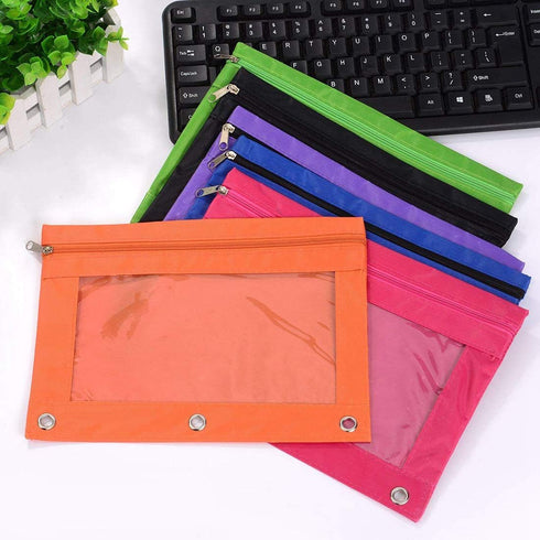 Zippered Binder Fabric Pencil Pouch 3 Rings with Clear Window for School Classroom Organizers 8 pack (multicolor)...
