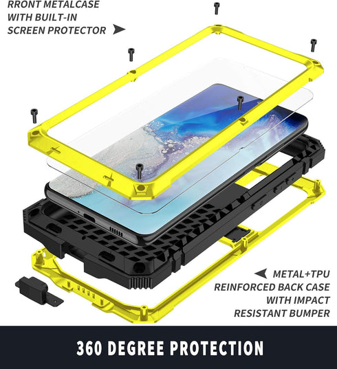 Galaxy S22 Ultra Rugged case,Metal Bumper Built-in Screen Protector&Stand,Waterproof, dustproof and Drop-Proof,Heavy Duty Rugged Military Cover (Y...