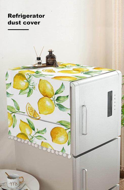 Microwave Oven Dust Cover, Yellow Lemon Watercolor Fruits Anti-Slip Refrigerator Dust Cover Washing Machine Top Cover with Storage Pockets 12" X 3...