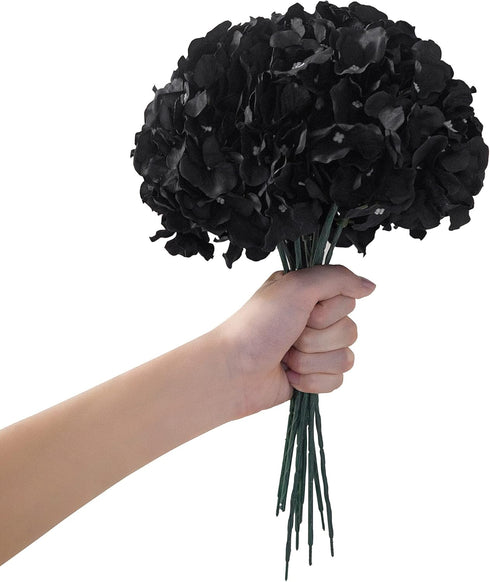 10pcs Hydrangea Silk Flowers Heads with Stems Artificial Hydrangea Flowers for Wedding Home Party Baby Shower Decor (Black)...