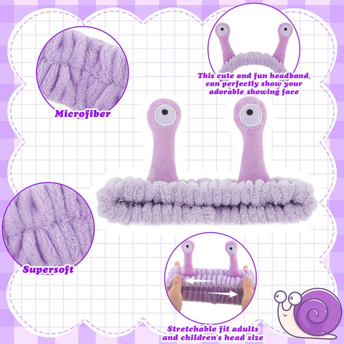 Sibba Face Wash Headband Snail Headbands Spa Hair Bands Makeup Headbands Cute Cartoon Coral Fleece Elastic Headband Creative Hair Accessories for ...