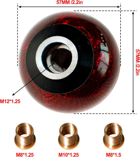 HiSport Carbon Fiber Gear Shift Knob Round Ball Shifter Knobs Universal 5 6 Speed with 3 Adapters for Manual Car M 8 * 1.25, M 10 * 1.25, M 10 * 1...