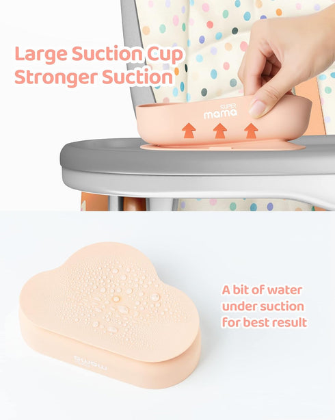 SUPERMAMA Suction Silicone Baby Feeding Set, 2 in 1 Baby Silicone Suction Bowls and Spoons, BPA Free, Infant Babies and Toddler Self Feeding Led W...