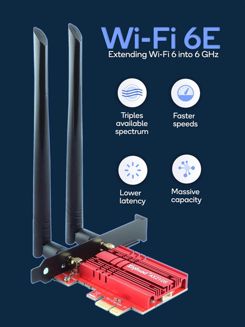 WiFi Card 5400Mbps PCIe WiFi 6E Card, Bluetooth 5.2, Intel WiFi 6E AX210 Chip, Tri-Bands(6GHz/5GHz/2.4GHz) Wireless WiFi 6 Card for PC, Support Wi...