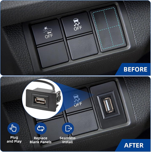 Anina USB Port Car Charger for Honda, Male to Female USB Power Socket Adapter, Panel Flush Mount Extension Cable for Civic CRV Accord Jazz Odyssey...
