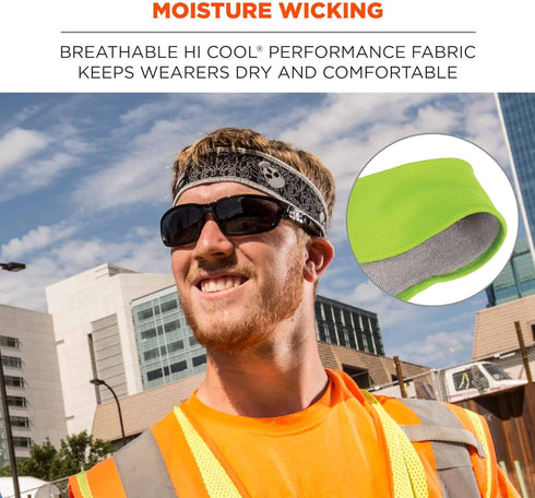 Ergodyne Chill-Its 6605 High-Performance Headband - Terry Cloth Sweatband, Lime, One Size...