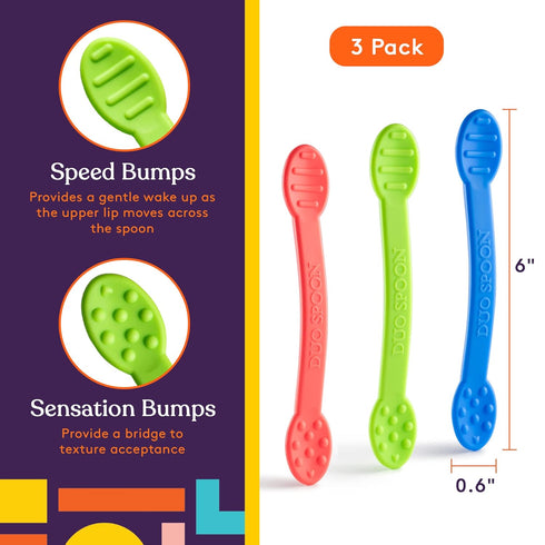 Special Supplies Duo Spoon Oral Motor Therapy Tools, 3 Pack, Textured Stimulation and Sensory Input Treatment for Babies, Toddlers or Kids, BPA Fr...