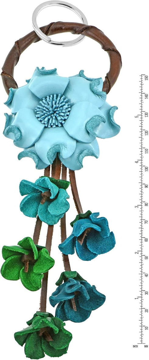 AeraVida Floral Paradise Genuine Blue Leather Loop Key Chain or Key Ring | Leather Key Chain for Women | Blue Leather Keychain | Leather Keychains...