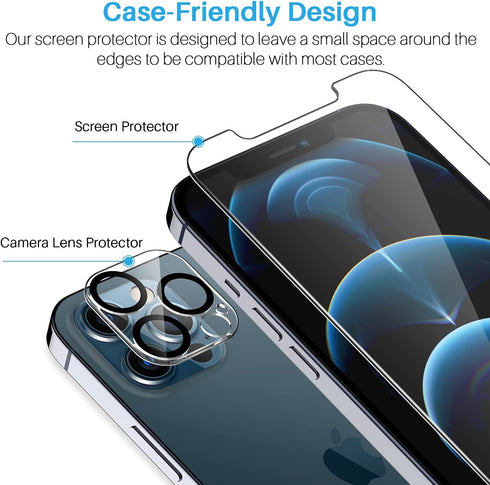 LK [3+3 Pack 3pack Screen Protector Compatible for iPhone 12 Pro Max 6.7-inch + 3pack Camera Lens Protector, Tempered Glass, Easy Frame Installati...