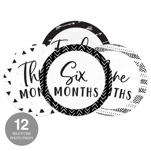 Baby Milestone Signs/Black and White Monthly Milestones/Geometric Infant Photo Prop...