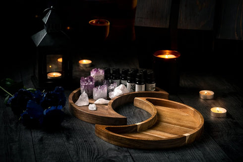 Home and Room Decor, Jewelry Organizer - Gothic Home Decor Trinket Dish, Moon Decor, Crystal Display, Acacia Wood Tray for Bedroom, Boho & Witchy ...