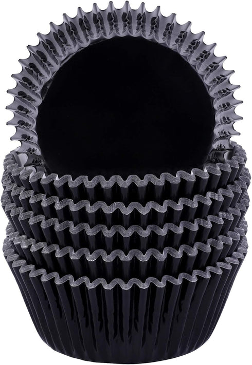 URATOT 100 Pieces Foil Metallic Cupcake Liners Muffin Wrappers Foil Baking Cups Muffin Paper Cases, Black...