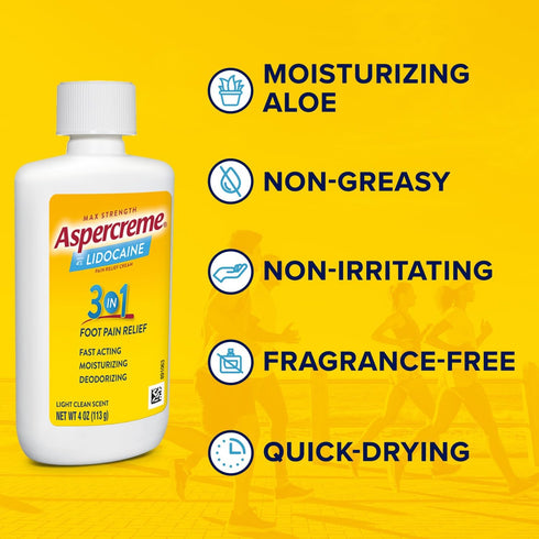 Aspercreme Lidocaine Foot Pain Relief Cream Soothes Aggravated Nerves & Moisturizes Dry Feet, Numbing Topical Analgesic With Max-Strength Lidocain...