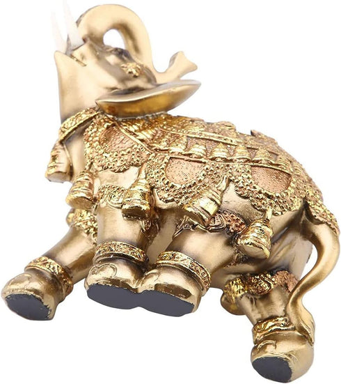Golden Polyresin Elephant Statue Sculpture Trunk Wealth Lucky Collectible Figurine Gift Home Decor Feng Shui Ornament Elephant Decor Statue...