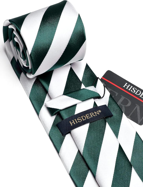 HISDERN Mens Tie Striped Ties and Handkerchief Set Business Formal Woven Pocket Square Wedding College Stripe Necktie...