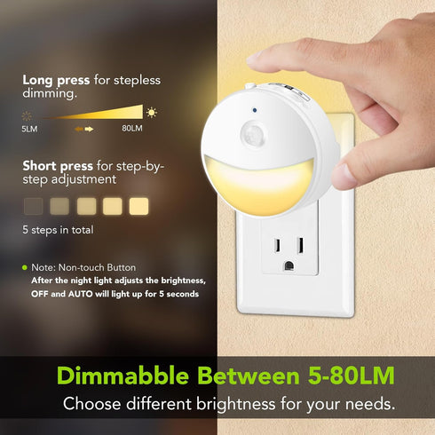 4 Pack Motion Sensor Night Light Plug in, Motion Activated Night Light, Mini Warm White LED Nightlight with 5-80 lm Adjustable Brightness for Bath...