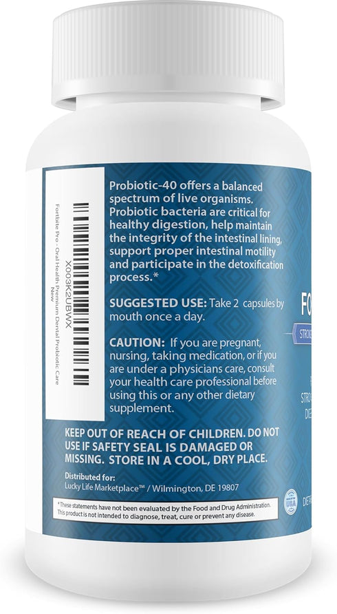 Fortbite Pro - Oral Health Probiotics - Support Healthy Teeth & Gums - Strong Tooth Supporting Formula - Promote Healthy Mouth Bacteria with Multi...