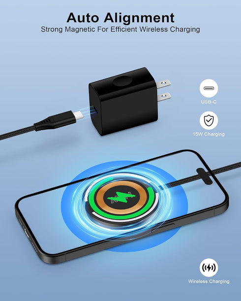 2Pack AILKIN QI Magsafe Wireless Phone Charger for Samsung Galaxy S24 S23 S22 S21 S20 Ultra Plus, Magnetic Fast Wireless Charging Pad for Google P...