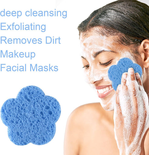 50-Count Facial Sponges Compressed Facial Sponges Natural Facial Cleansing Sponges Pads Cute Flower Shape Exfoliating Sponges for Cleansing Reusab...