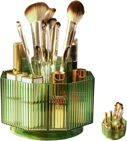 Makeup Brush Holder, 360° Rotating Makeup Organizer for Vanity with 5 Slot Large Capacity Spinning Cosmetic Display Case Skin Care Tray for Counte...